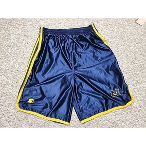 Team Starter University Of Michigan Wolverines Basketball Shorts Blue Large Logo